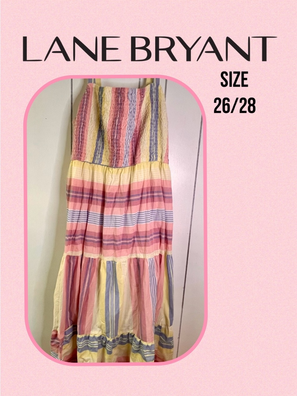 Lane Bryant Pink Yellow and Blue Striped Cotton Maxi Dress Size 26/28